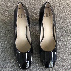 Kelsi Dagger Black Bow Front Patent Leather Pumps